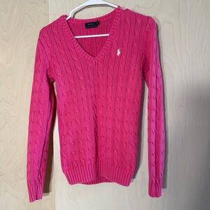 Polo by Ralph Lauren V-Neck Sweater in Vibrant Pink